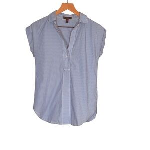 J.Crew Womens Size 00P Navy White Pinstripe Cap Sleeve Button Down Blouse